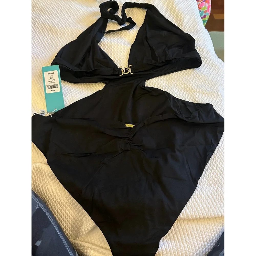 Beach Bunny Nina One‎ Piece Swimsuit Halter Cut Out Full Coverage 3X NWT